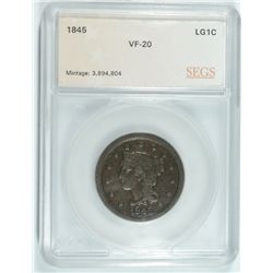 1845 LARGE CENT SEGS VF-20
