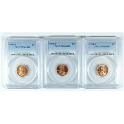 LOT OF (3) LINCOLN CENTS PCGS MS66RD 1947-S, 2- 1954
