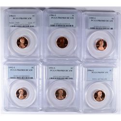 LOT OF (6) PCGS PR69 DCAM LINCOLN CENTS 1984-S, 1986-S, 1989-S, 1992-S, 1993-S,