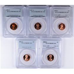 LOT OF (5) PCGS PR69 DCAM LINCOLN CENTS 1986-S, 1987-S, 1988-S, 1992-S, 2000-S