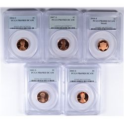 LOT OF (5) PCGS PR69 DCAM LINCOLN CENTS 2002-S, 2003-S, 2004-S, 2007-S, 2010-S