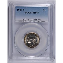 1945-S JEFFERSON NICKEL PCGS MS67