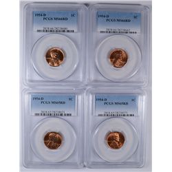 LOT OF (4) 1954-D LINCOLN CENTS 2- PCGS MS66 RD & 2- 1954-D PCGS MS65 RD