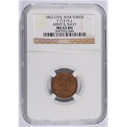 1863 CIVIL WAR TOKEN NGC MS-63 BN ARMY & NAVY