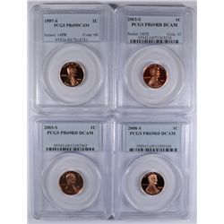 LOT OF (4) PCGS PR69 DCAM LINCOLN CENTS 1997-S, 2002-S, 2003-S, 2008-S