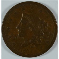 1839 LARGE CENT F/VF