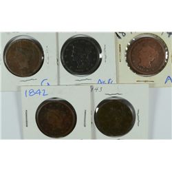 (5) LARGE CENTS (40, 41, 41, 42, 43)