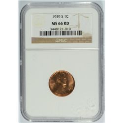1939-S LINCOLN CENT NGC MS-66 RD