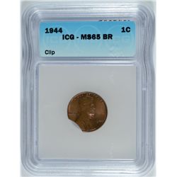 1944 LINCOLN CENT ICG MS-65 BR (MINT ERROR-CLIP)