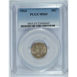 1914 BARBER DIME PCGS MS-65