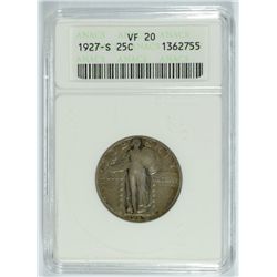 1927-S STANDING LIBERTY QUARTER ANACS VF-20 (KEY DATE COIN)