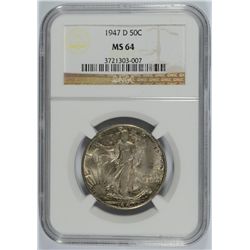 1947-D WALKING LIBERTY HALF DOLLAR NGC MS-64