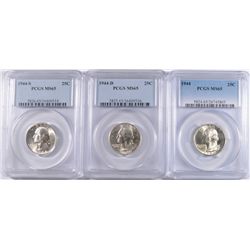 1944 P,D & S WASHINGTON QUARTERS, ALL PCGS MS-65