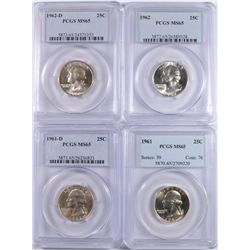 WASHINGTON QUARTER LOT: 1961 P&D  and 1962 P&D,. ALL PCGS MS-65