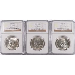 LOT OF ( 3 ) 1949 FRANKLIN HALF DOLLAR, NGC MS-62 FBL