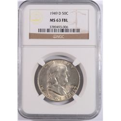 1949-D FRANKLIN HALF DOLLAR, NGC MS-63 FBL