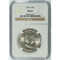 1949-S FRANKLIN HALF DOLLARS, NGC MS-63