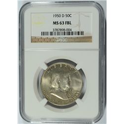 1950-D FRANKLIN HALF DOLLAR, NGC MS-63 FBL