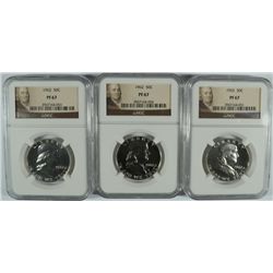 ( 3 ) 1962 FRANKLIN HALF DOLLAR, NGC PROOF-67