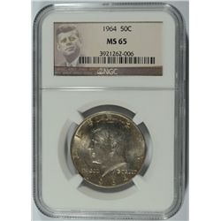 1964 KENNEDY HALF DOLLAR, NGC MS-65  TONING ON OBVERSE