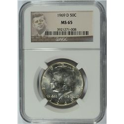 1969-D KENNEDY HALF DOLLAR, NGC MS-65