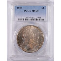 1889 MORGAN DOLLAR, PCGS MS-65+ GORGEOUS RAINBOW COLORS! 66 BID IS $900.00