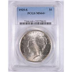 1925-S PEACE SILVER DOLLAR, PCGS MS-64+ BLAST WHITE! 65 BID IS $20,500.00
