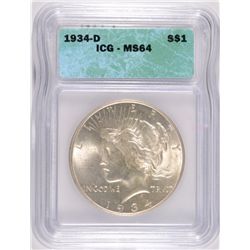 1934-D PEACE DOLLAR ICG MS-64