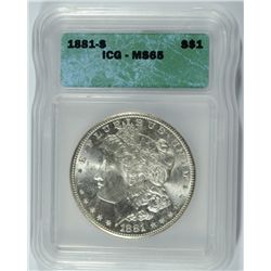 1881-S MORGAN SILVER DOLLAR, ICG MS-65