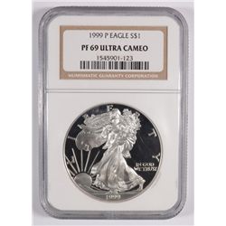 1999-P AMERICAN SILVER EAGLE, NGC PROOF-69 ULTRA CAMEO