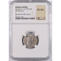ROMAN EMPIRE ANCIENT SILVER DENARIUS, GORDIAN III A.D. 238-244, NGC CH AU  RARE!