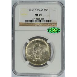 1936-D TEXAS COMMEN HALF DOLLAR NGC MS-66 (CAC)