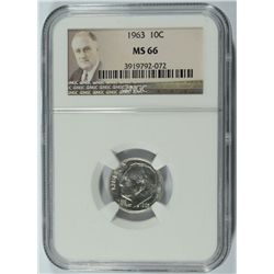 1963 ROOSEVELT DIME, NGC MS-66