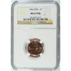 1966 SMS LINCOLN CENT, NGC MS-67 RED