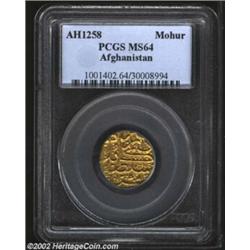 Shah Shuja Al-Mulk Gold Mohur 1258AH Kabul Mint, KM487, MS64 PCGS. A choice example, well-struck and