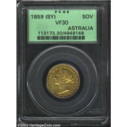 Victoria Gold Sovereign 1859 Sydney, KM4, VF30 PCGS. Important notice: We expect to be auctioning lo