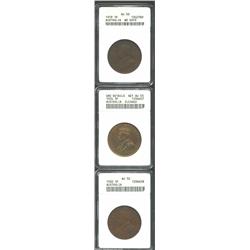 George V Lot of 3 Pennies 1919, 1924 and 1932 AU50, Net AU55 and AU50 all ANACS. KM23. 3 coins Impor