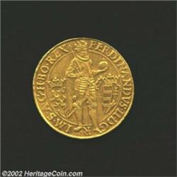 Ferdinand II Gold 10 Ducat 1621, KM1400, Prague mint. Standing figure of Ferdinand with sword and or