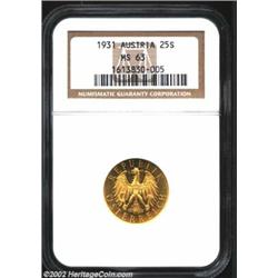 Republic Gold 25 Schilling 1931, KM2841. MS63 NGC. Important notice: We expect to be auctioning lots