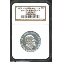 25 Schilling 1958 Von Welsbach, KM2884, Proof 64 NGC. Very rare proof striking, only 500 estimated m