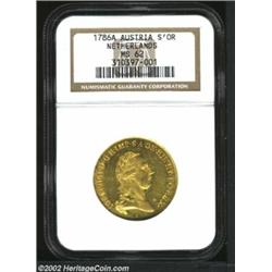 Austrian Netherlands. Joseph II Gold Trade Souverain D'Or 1786A, Fr.306, KM-33, MS62 NGC. Lustrous w