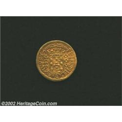 Pedro II Gold 1000 Reis 1700-Rio, KM96, Very Fine.Ex: Schulman, 1971, lot 183. From the Hans A. Land