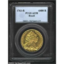 Joseph I Gold 6,400 Reis 1761R, KM172.2, AU58 PCGS. Important notice: We expect to be auctioning lot