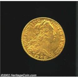 Joseph I Gold 6,400 Reis 1762R, KM172.2, XF-AU with lovely toned luster.Ex: Stack's February 4/6, 19