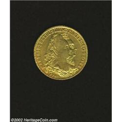 Maria I and Pedro III Gold 6,400 Reis 1780R, KM199.2, VF-XF, lightly cleaned.Ex: Coin Galleries Octo