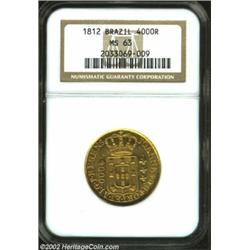 Joao, Prince Regent Gold 4,000 Reis 1812, KM235.2, MS63 NGC, extremely lustrous with splendid orange