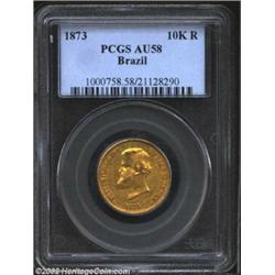 Peter II Gold 10,000 Reis 1873, KM467, AU58 PCGS. Important notice: We expect to be auctioning lots.