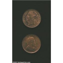 Victoria Cent 1885, KM6, Red and Brown UNC and Edward VII Cent 1904, KM11, Red and Brown UNC. Both a