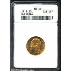 King Ferdinand Gold 20 Leva 1912, KM33 Declaration of Independence Commemorative. MS60 ANACS. Import