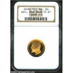 King Ferdinand Gold 20 Leva 1912, National Bank Hoard, KM33, PR67 NGC, magnificent orange-peel surfa